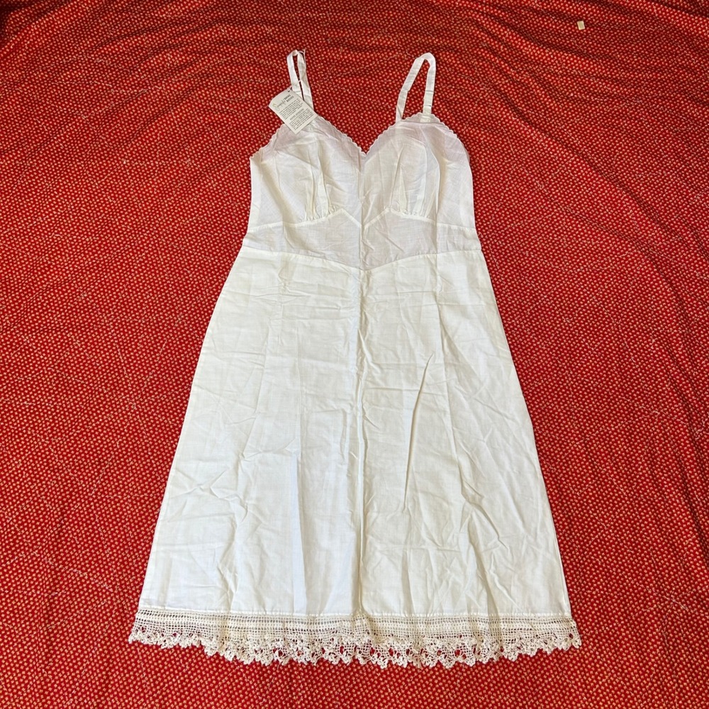 Vtg 1950s Seamprufe White Cotton Batiste Lace Trim Slip Dress Size 40 Short NWT